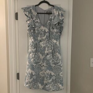 Theia Elegant Metallic Floral Dress with pockets